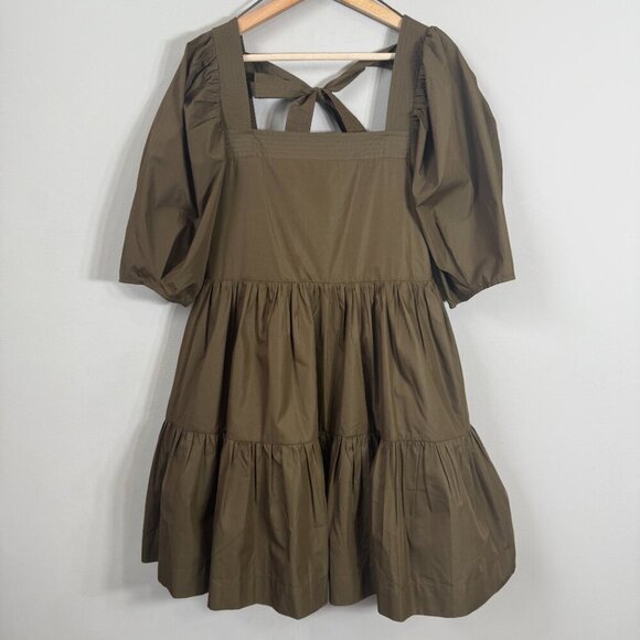 En Saison Gilda Tie-Back Poplin Mini Dress Women's Small Brown Tiered Boho NWT - Picture 6 of 16